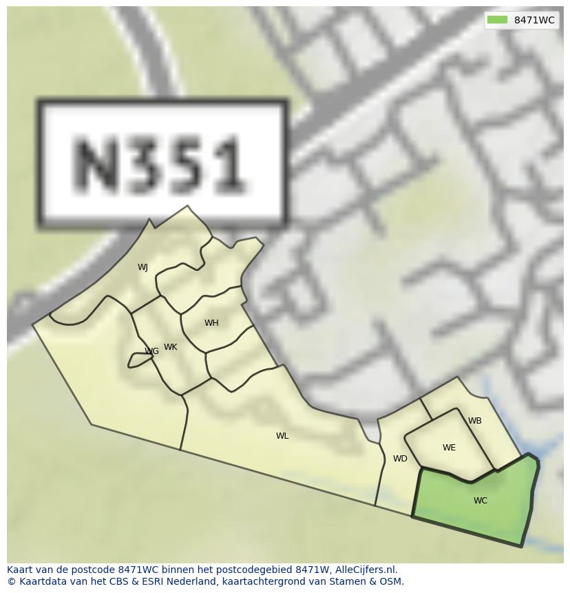 Afbeelding van het postcodegebied 8471 WC op de kaart.