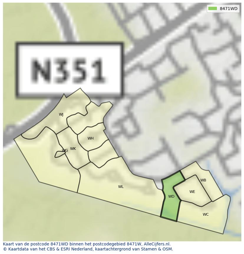 Afbeelding van het postcodegebied 8471 WD op de kaart.