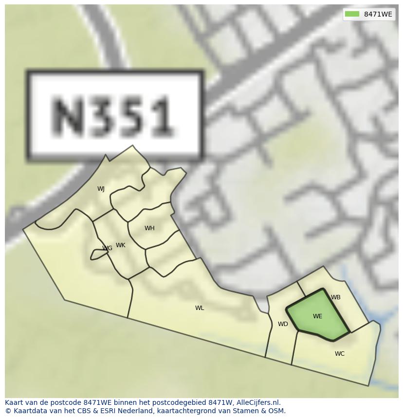 Afbeelding van het postcodegebied 8471 WE op de kaart.
