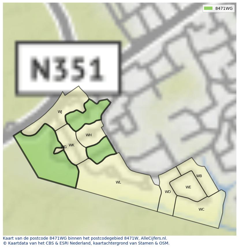 Afbeelding van het postcodegebied 8471 WG op de kaart.