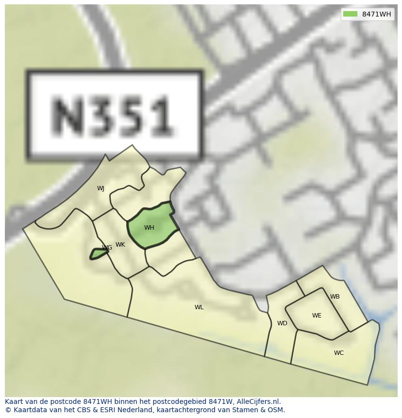 Afbeelding van het postcodegebied 8471 WH op de kaart.