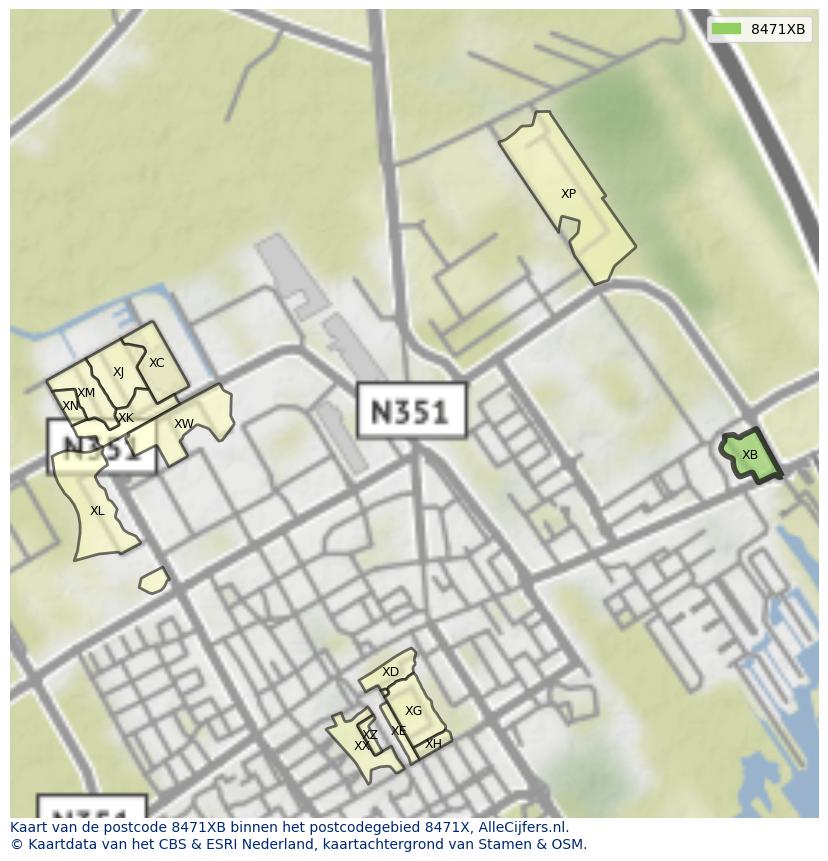 Afbeelding van het postcodegebied 8471 XB op de kaart.