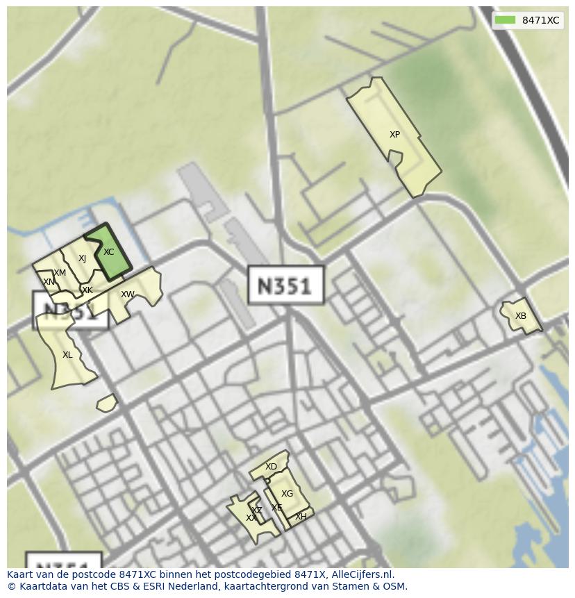 Afbeelding van het postcodegebied 8471 XC op de kaart.