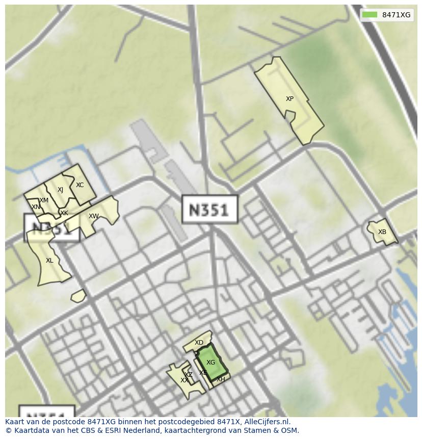 Afbeelding van het postcodegebied 8471 XG op de kaart.