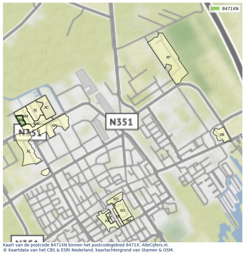 Afbeelding van het postcodegebied 8471 XN op de kaart.