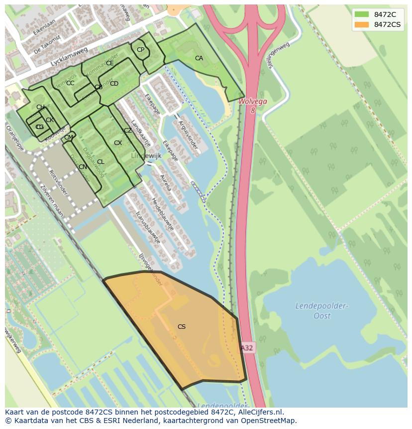Afbeelding van het postcodegebied 8472 CS op de kaart.