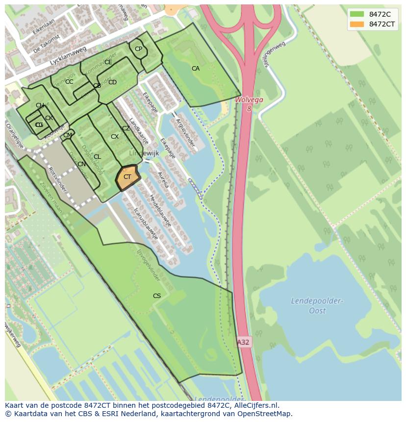 Afbeelding van het postcodegebied 8472 CT op de kaart.