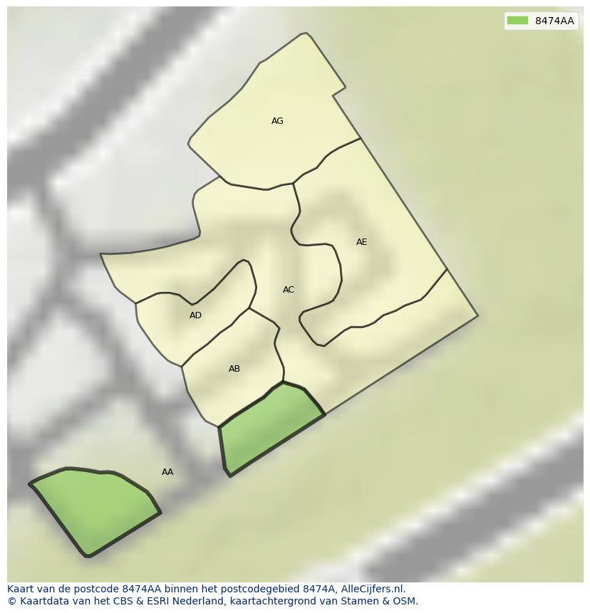 Afbeelding van het postcodegebied 8474 AA op de kaart.