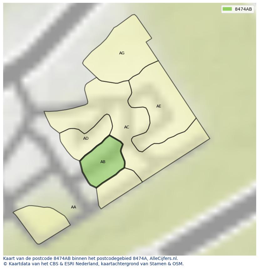 Afbeelding van het postcodegebied 8474 AB op de kaart.