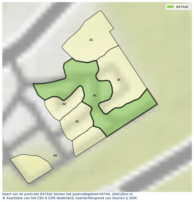 Afbeelding van het postcodegebied 8474 AC op de kaart.