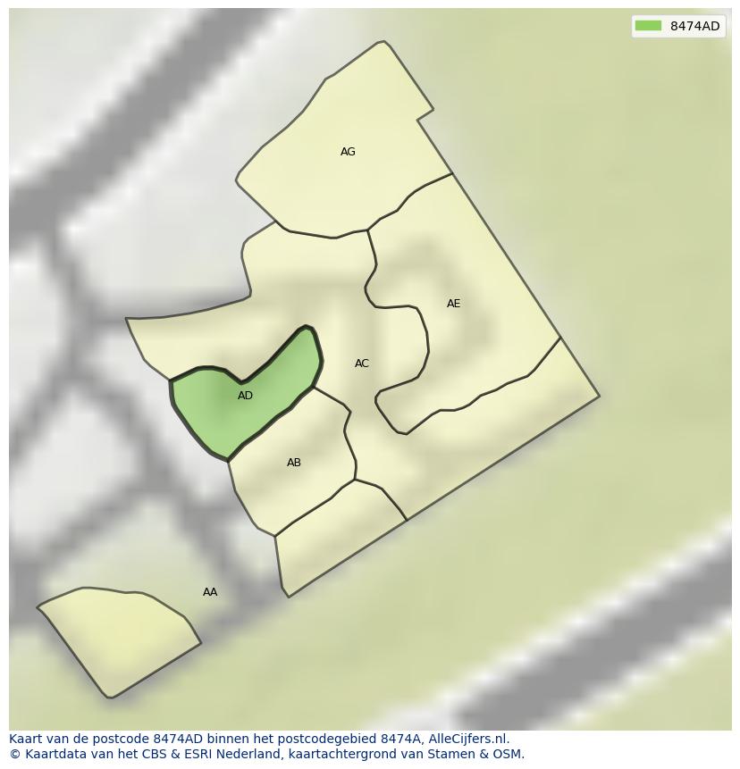 Afbeelding van het postcodegebied 8474 AD op de kaart.