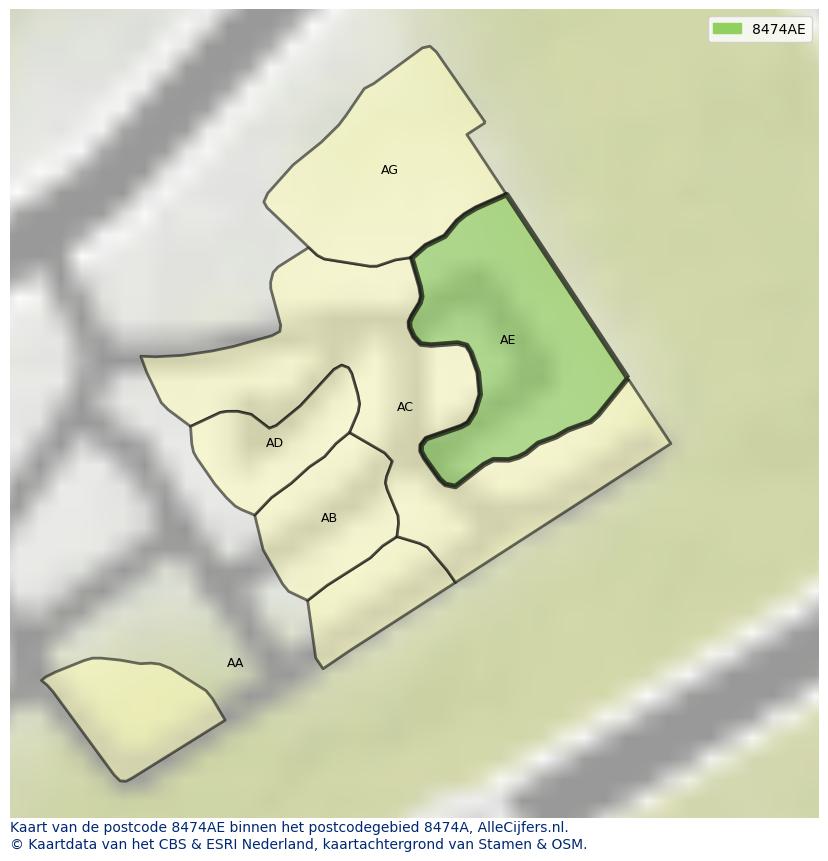 Afbeelding van het postcodegebied 8474 AE op de kaart.