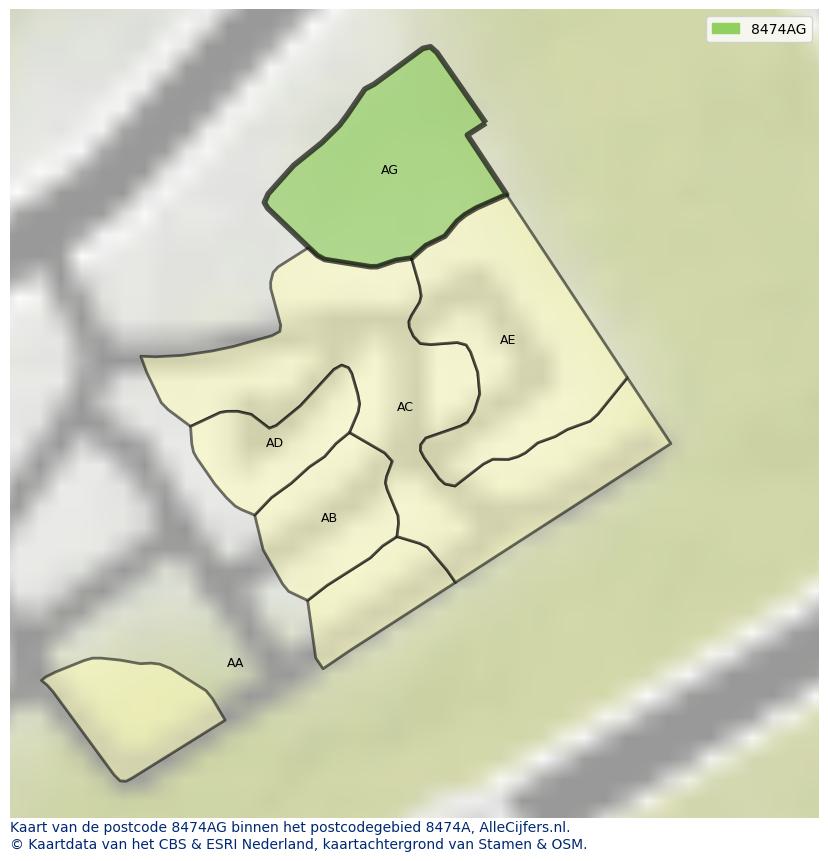 Afbeelding van het postcodegebied 8474 AG op de kaart.