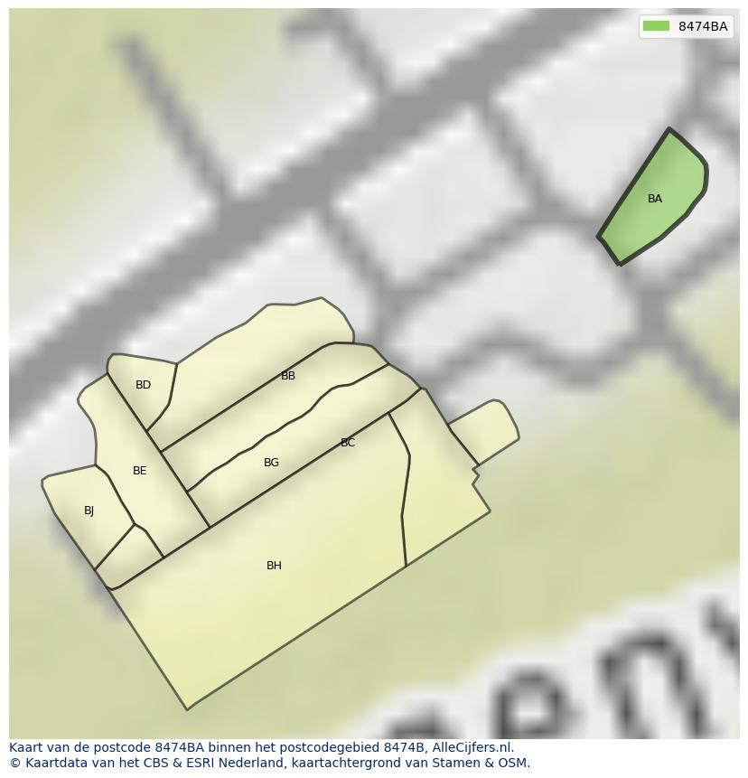 Afbeelding van het postcodegebied 8474 BA op de kaart.