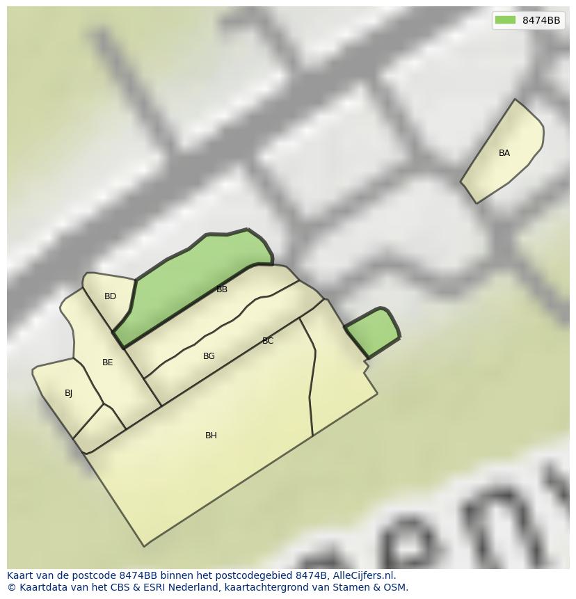Afbeelding van het postcodegebied 8474 BB op de kaart.