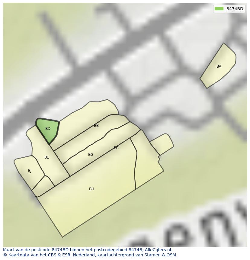 Afbeelding van het postcodegebied 8474 BD op de kaart.