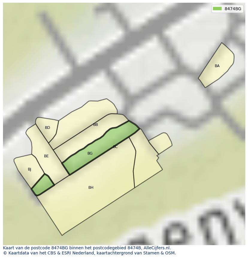 Afbeelding van het postcodegebied 8474 BG op de kaart.