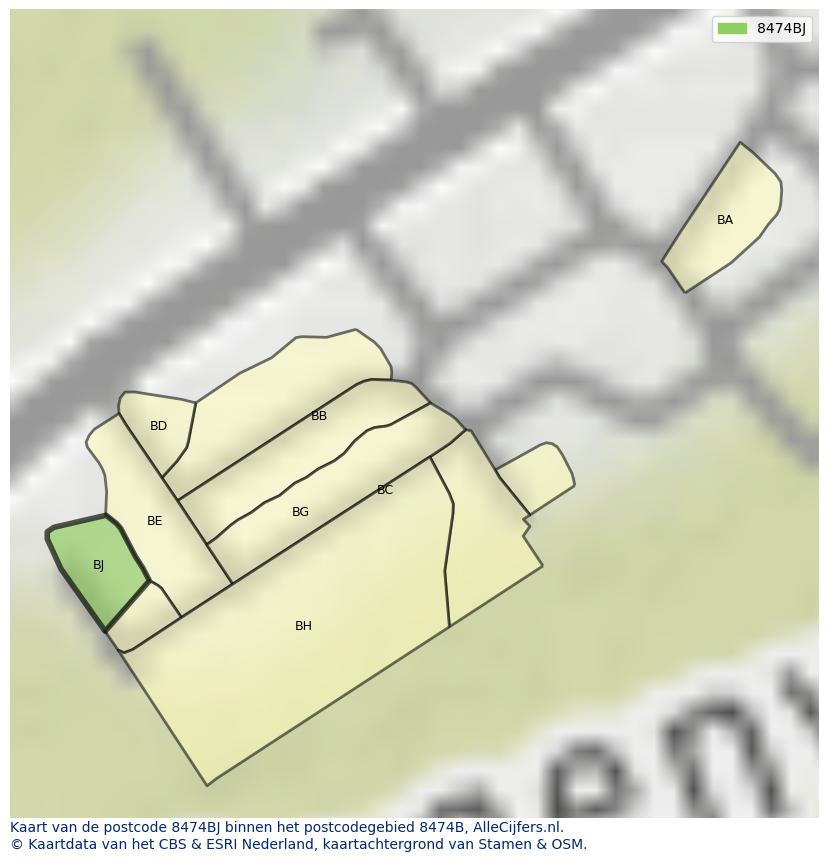 Afbeelding van het postcodegebied 8474 BJ op de kaart.
