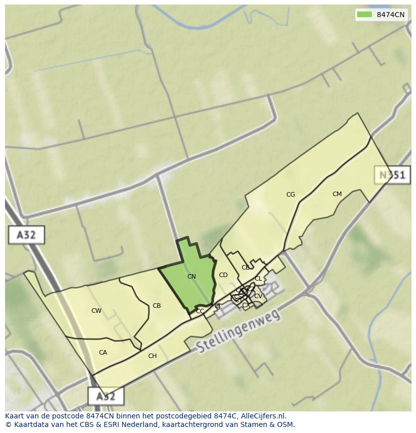 Afbeelding van het postcodegebied 8474 CN op de kaart.