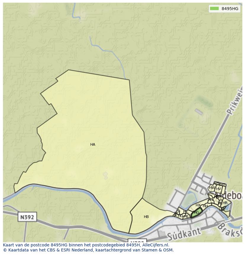 Afbeelding van het postcodegebied 8495 HG op de kaart.