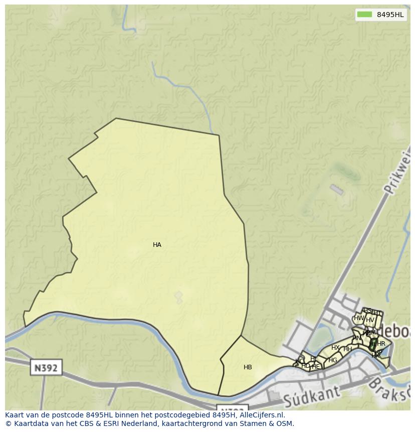 Afbeelding van het postcodegebied 8495 HL op de kaart.