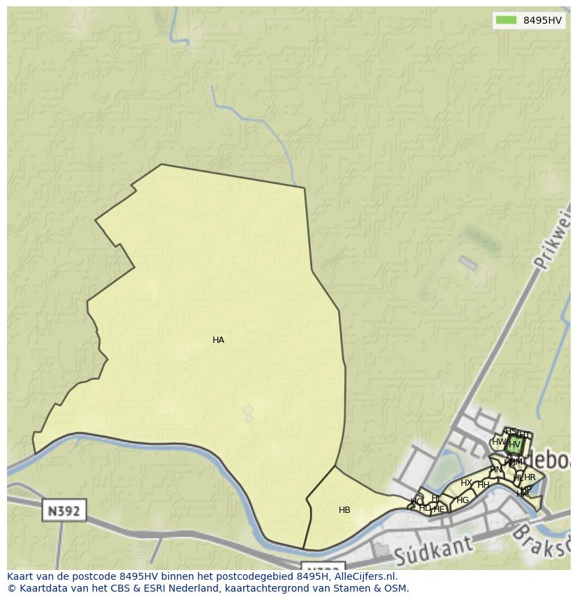 Afbeelding van het postcodegebied 8495 HV op de kaart.