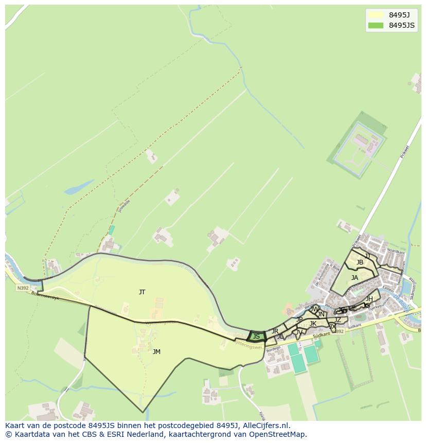 Afbeelding van het postcodegebied 8495 JS op de kaart.