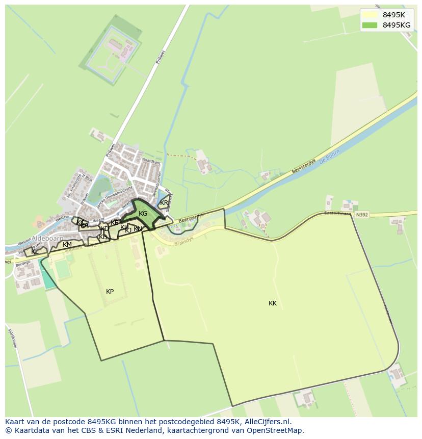 Afbeelding van het postcodegebied 8495 KG op de kaart.