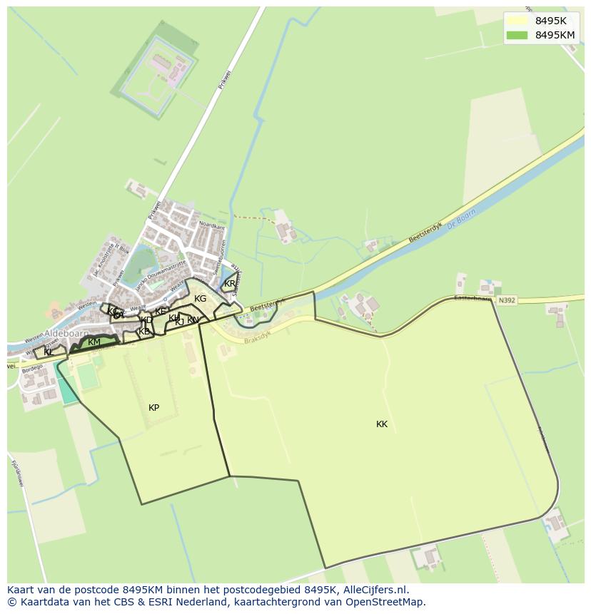 Afbeelding van het postcodegebied 8495 KM op de kaart.