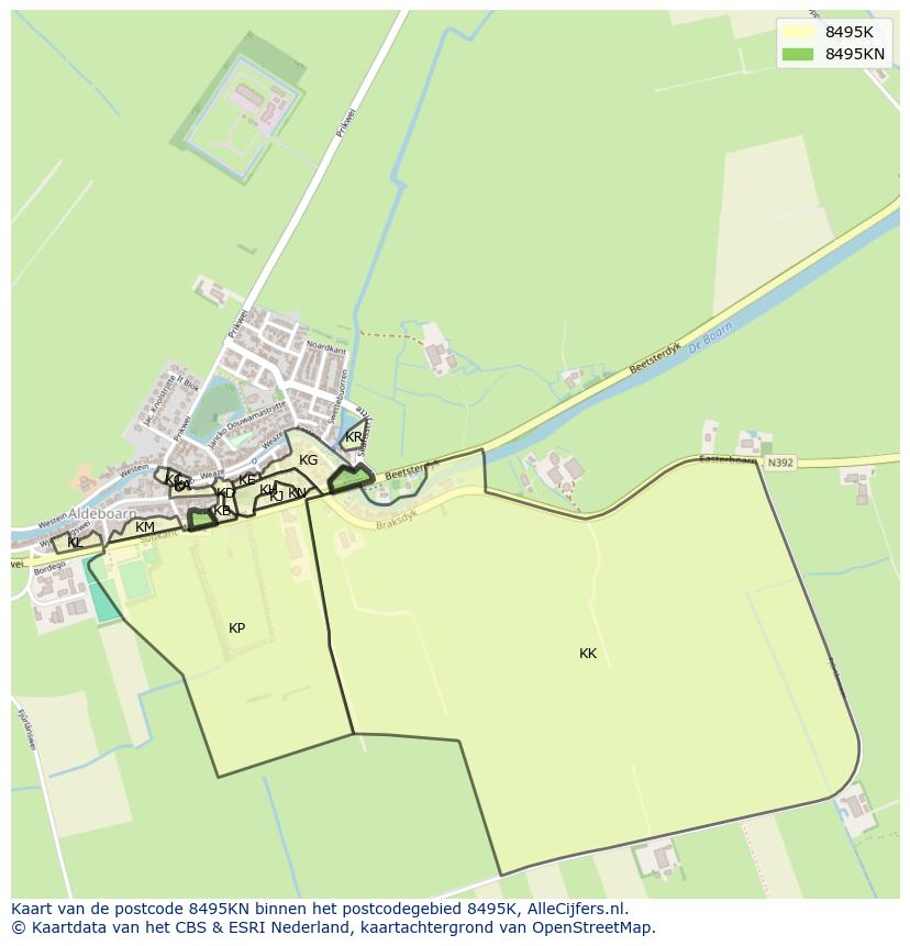 Afbeelding van het postcodegebied 8495 KN op de kaart.