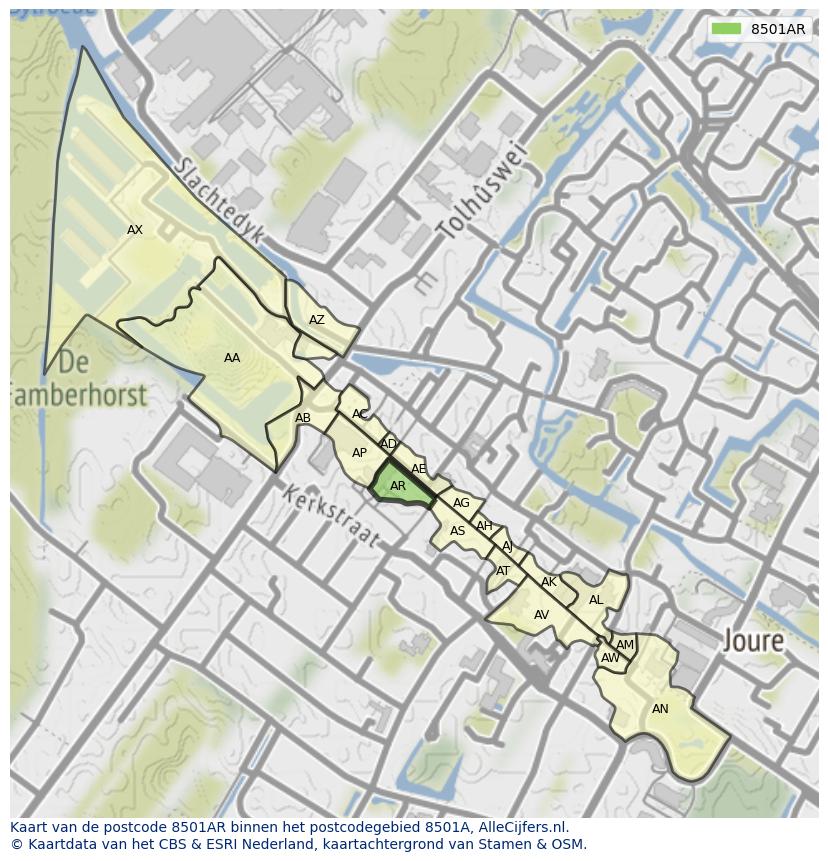 Afbeelding van het postcodegebied 8501 AR op de kaart.
