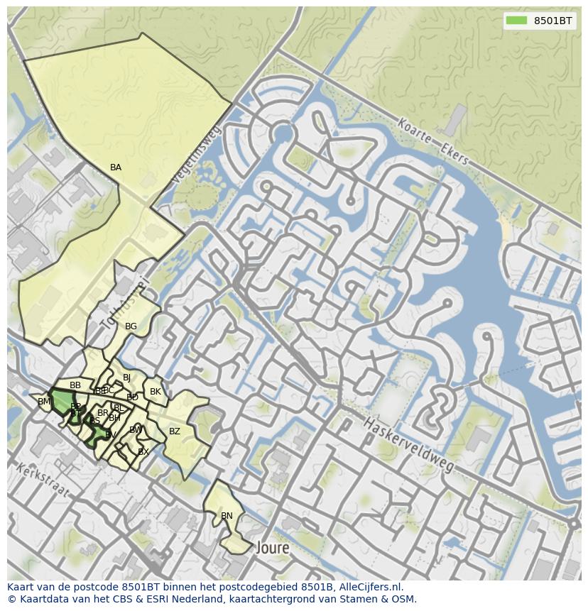 Afbeelding van het postcodegebied 8501 BT op de kaart.