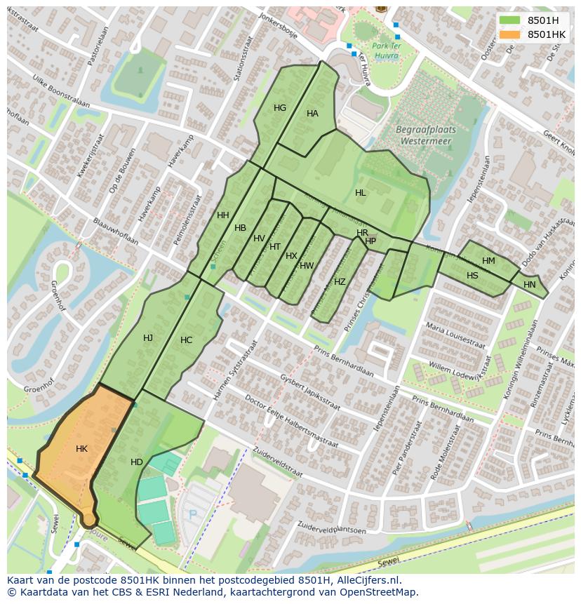 Afbeelding van het postcodegebied 8501 HK op de kaart.