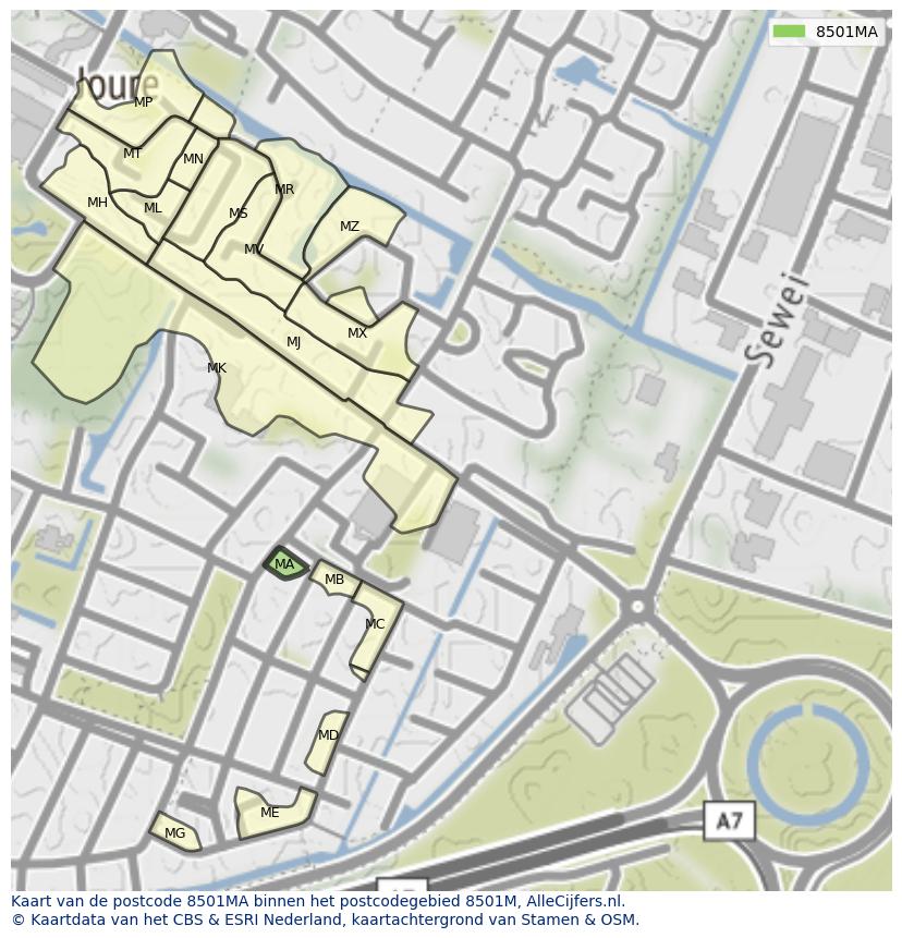 Afbeelding van het postcodegebied 8501 MA op de kaart.