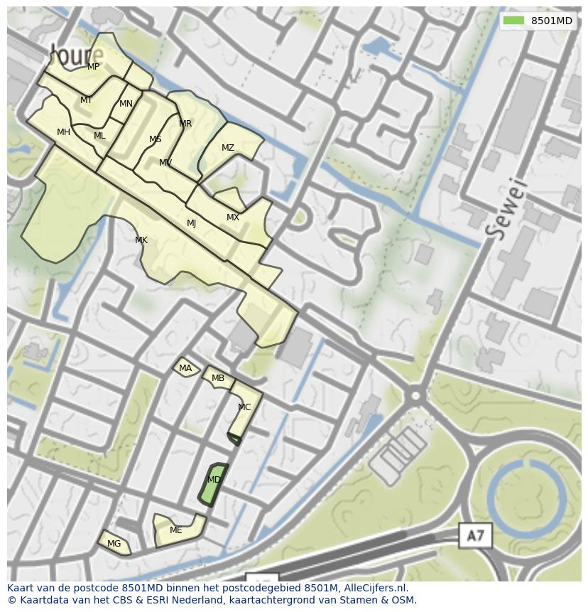 Afbeelding van het postcodegebied 8501 MD op de kaart.