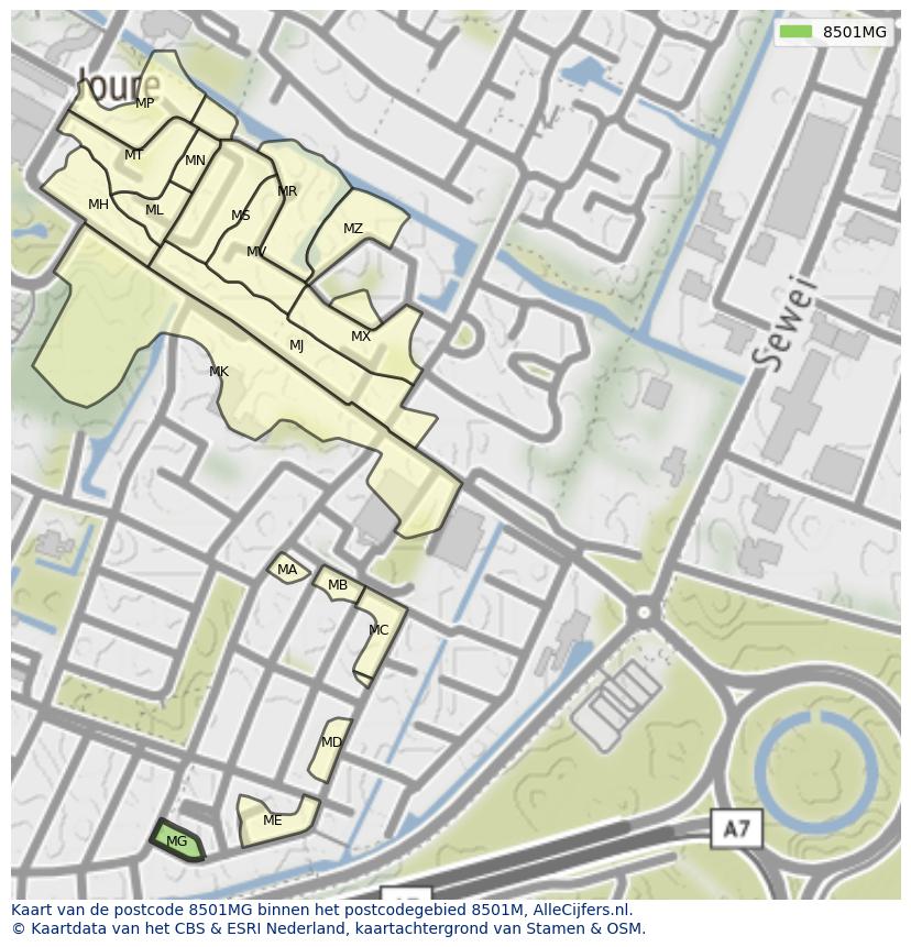 Afbeelding van het postcodegebied 8501 MG op de kaart.