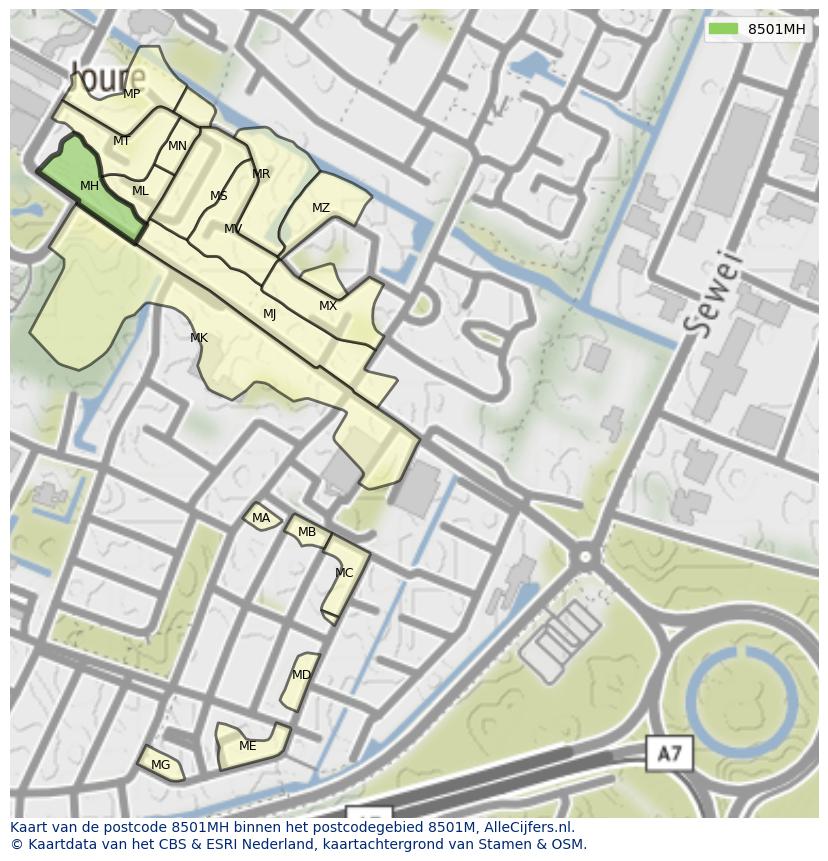 Afbeelding van het postcodegebied 8501 MH op de kaart.