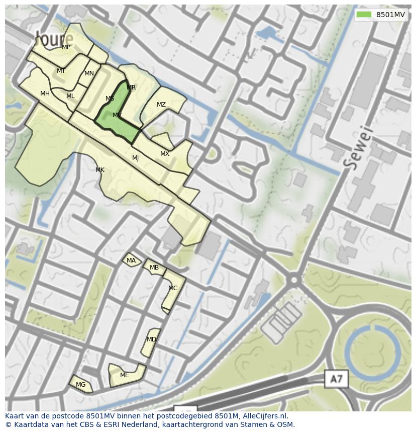 Afbeelding van het postcodegebied 8501 MV op de kaart.