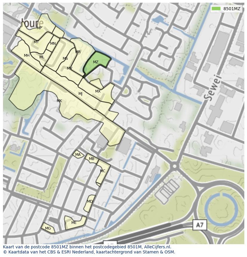 Afbeelding van het postcodegebied 8501 MZ op de kaart.