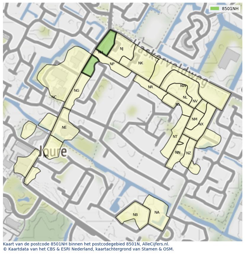 Afbeelding van het postcodegebied 8501 NH op de kaart.