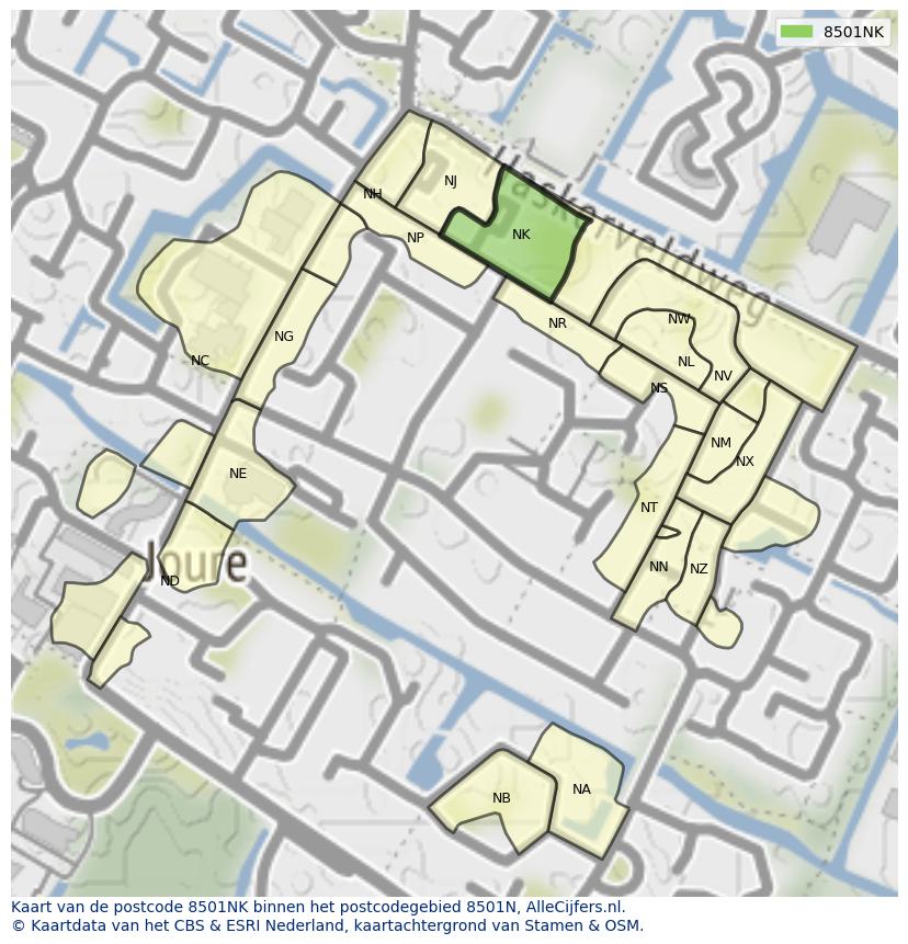 Afbeelding van het postcodegebied 8501 NK op de kaart.