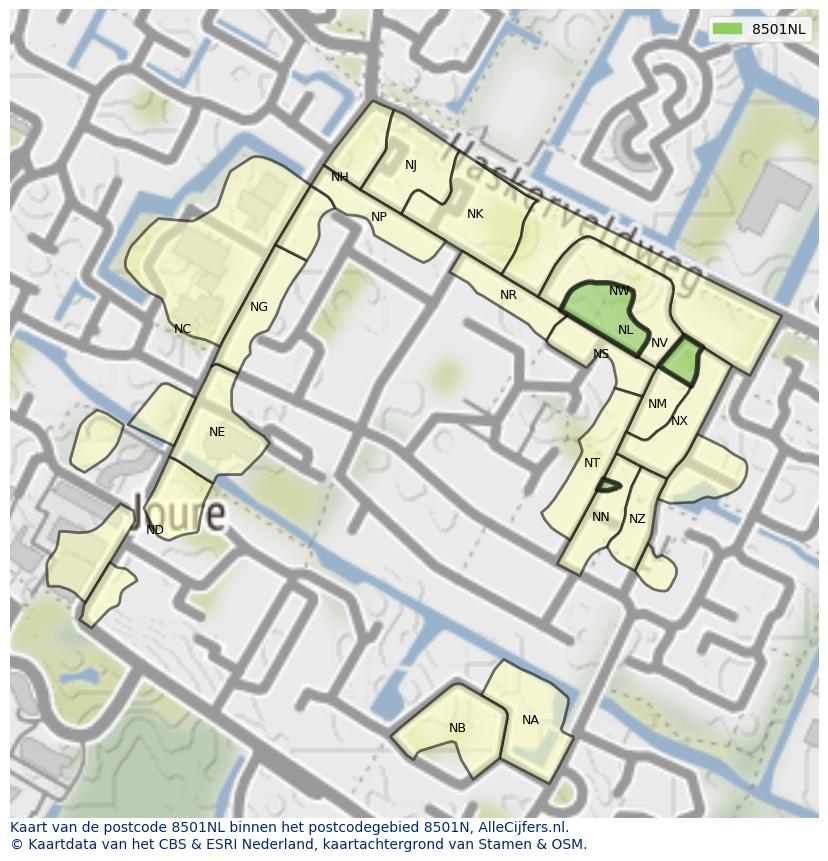 Afbeelding van het postcodegebied 8501 NL op de kaart.