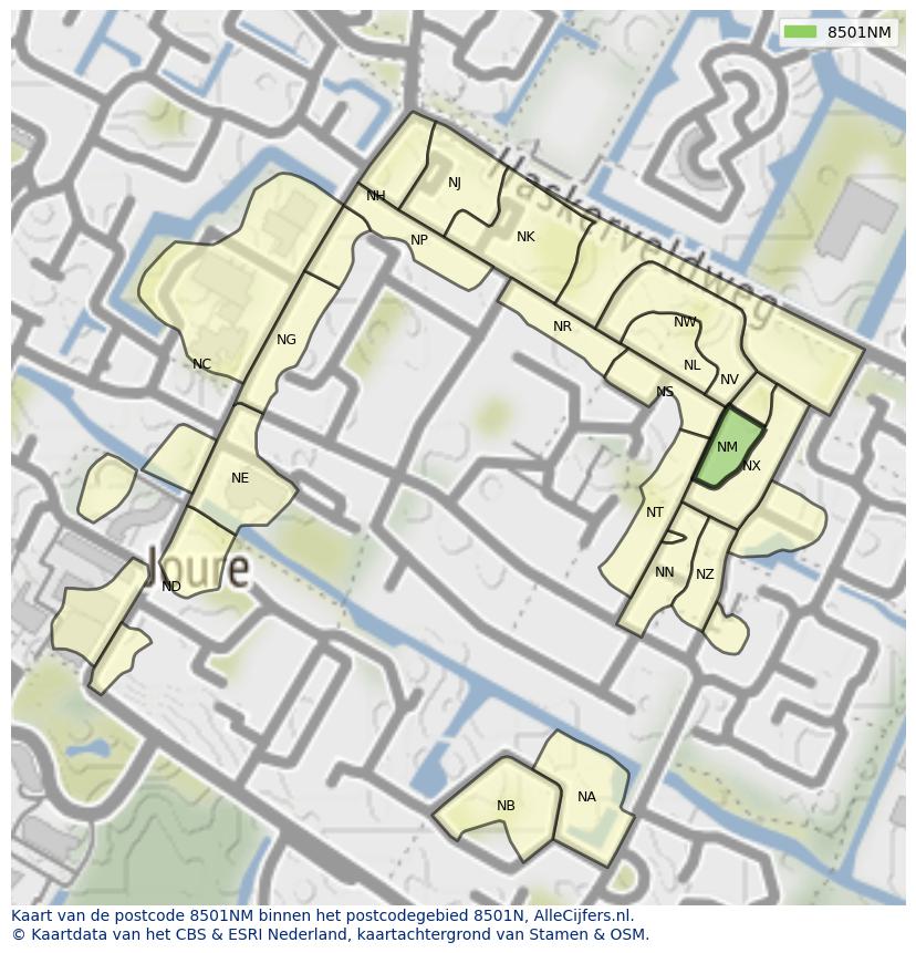 Afbeelding van het postcodegebied 8501 NM op de kaart.