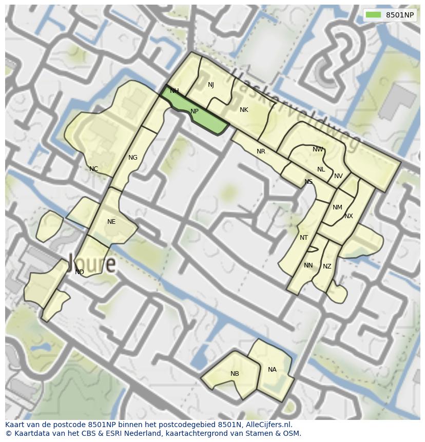 Afbeelding van het postcodegebied 8501 NP op de kaart.