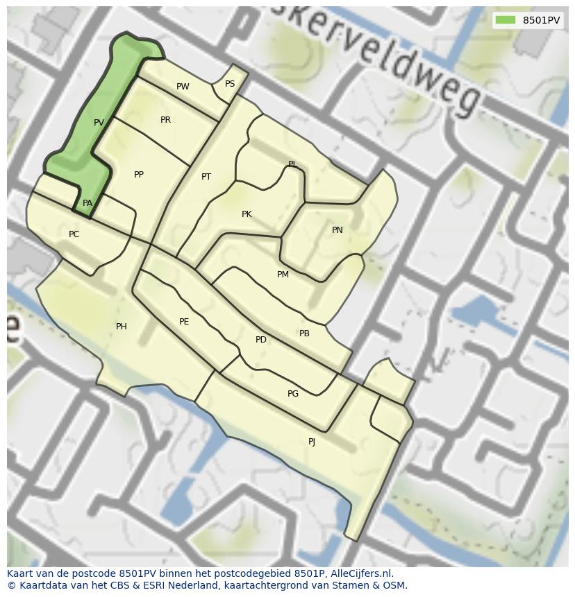 Afbeelding van het postcodegebied 8501 PV op de kaart.