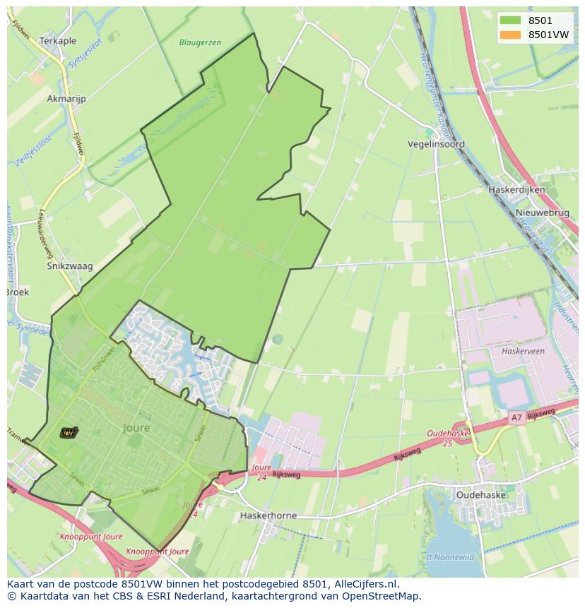 Afbeelding van het postcodegebied 8501 VW op de kaart.