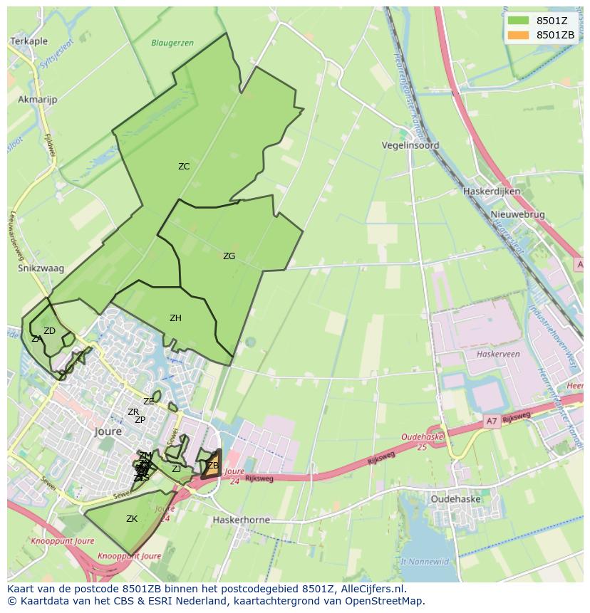 Afbeelding van het postcodegebied 8501 ZB op de kaart.