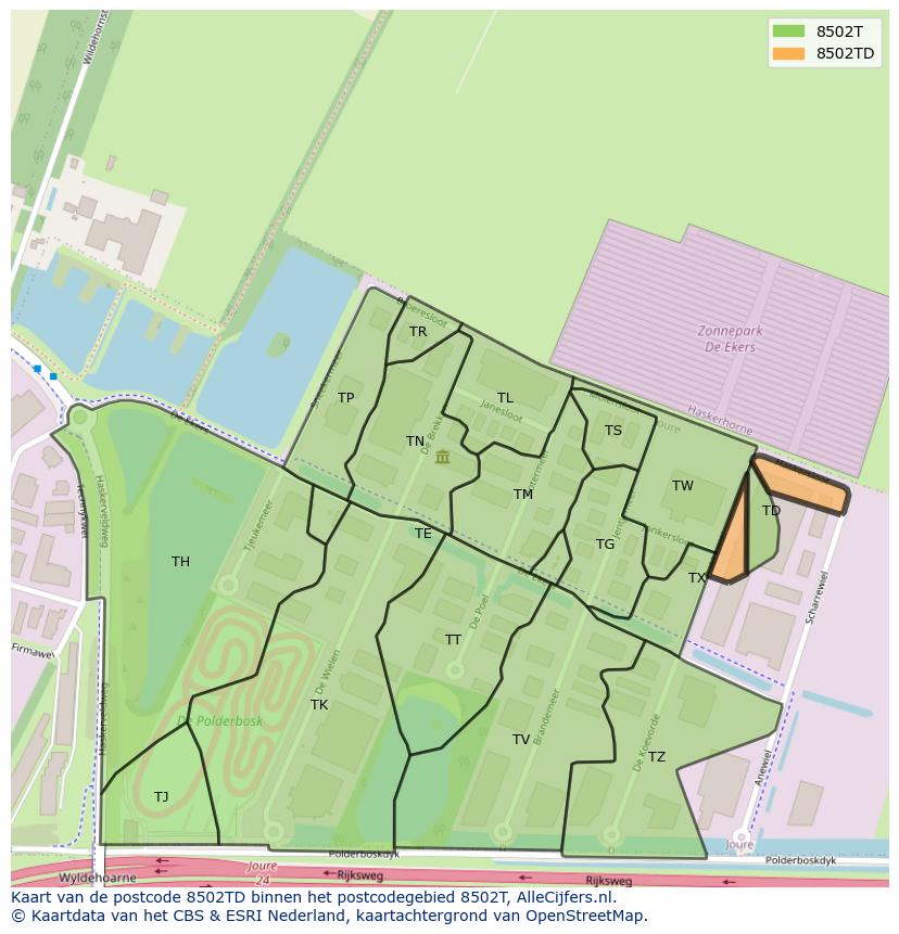 Afbeelding van het postcodegebied 8502 TD op de kaart.