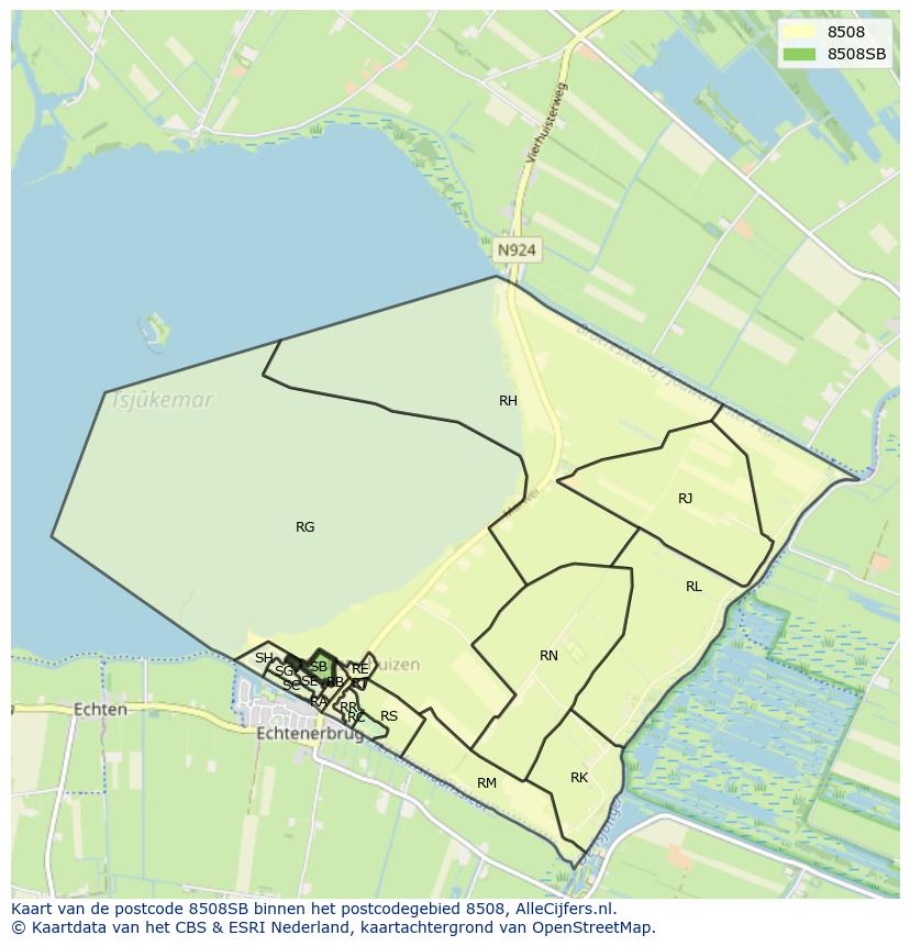 Afbeelding van het postcodegebied 8508 SB op de kaart.