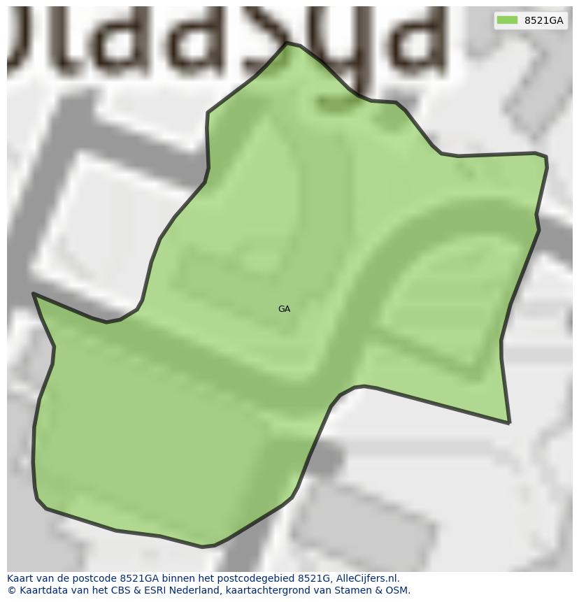 Afbeelding van het postcodegebied 8521 GA op de kaart.